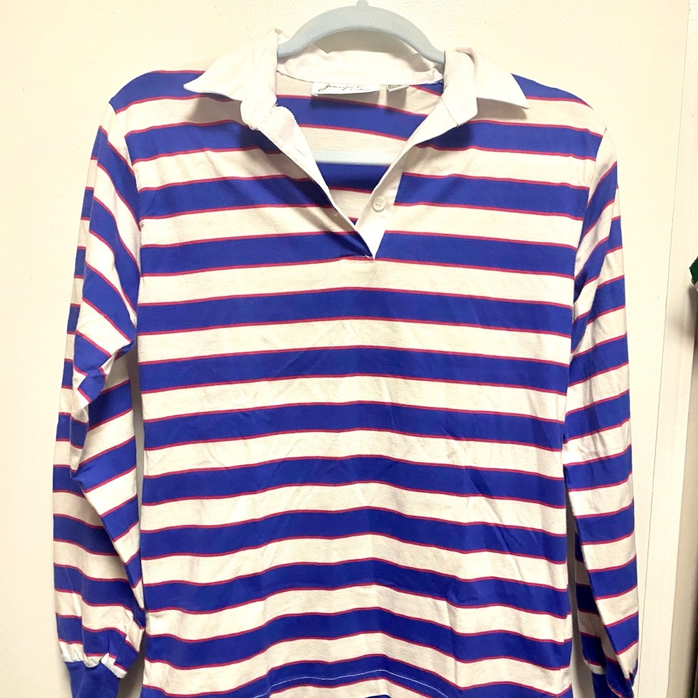 Vintage rugby white color polo 80s/90s prep blue red stripe